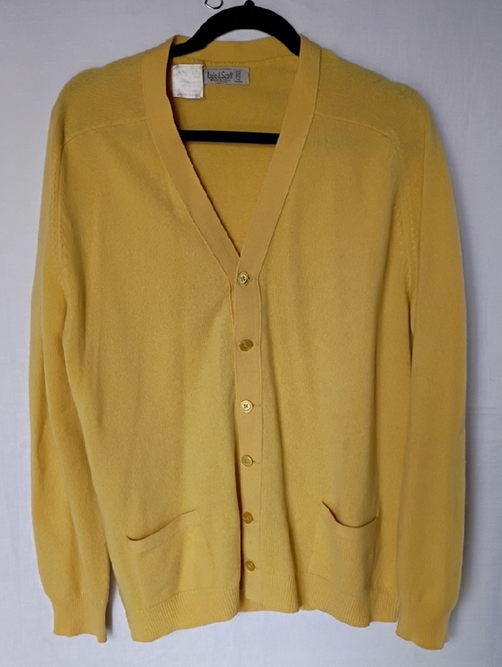 Lyle & Scott Vintage Men's Cashmere Bright Yellow Button-Front Cardigan Size L